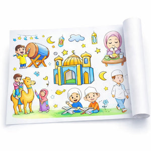 Muslim Kids Coloring Poster for Kids – 0.3×3 Meter with Coloring Pens – Fun & Engaging Islamic Designs - Fun Learning Store