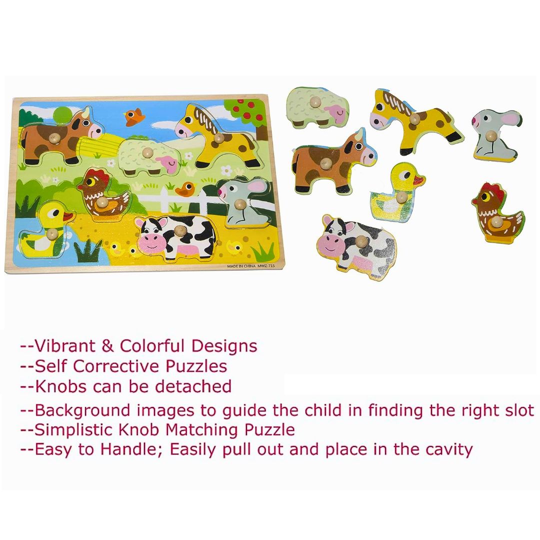 Farm Animals Matching Toy Wooden Puzzle Board Game and Pieces with K
