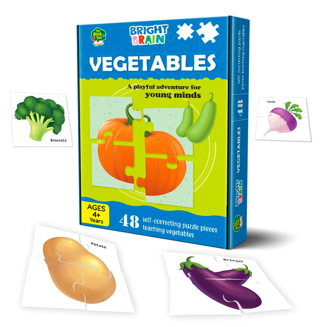 لغز شجرة الكتاب "برايت براين" للخضروات - 48 قطعة، للأطفال في مرحلة ما قبل المدرسة، لعبة تعليمية لتعلم أنواع الخضروات والأسرة والطعام، هدايا للأطفال في الفئة العمرية من 3 إلى 6 سنوات.
