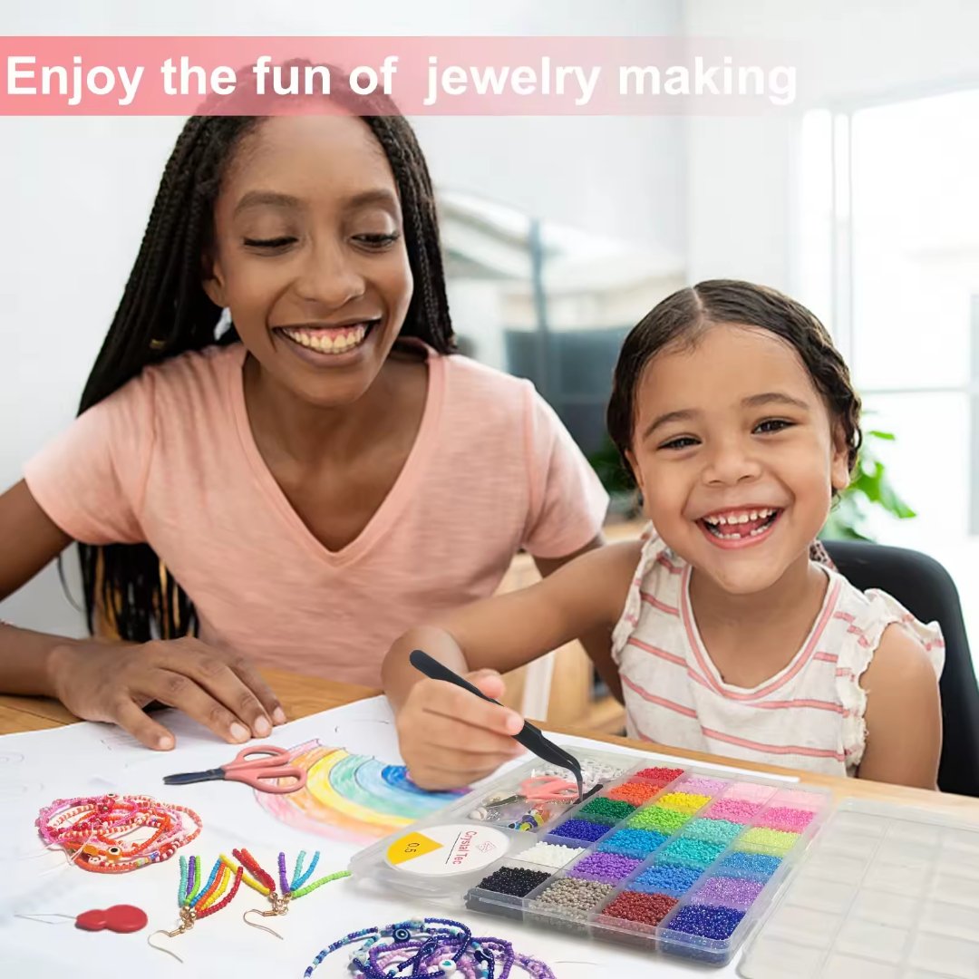 17000pcs 2mm Glass Seed Beads Jewelry Making Kit | Includes Letter and Evil Eye Beads for DIY Art Craft Gifts - Fun Learning Store