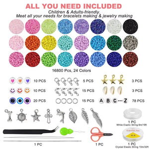 17000pcs 2mm Glass Seed Beads Jewelry Making Kit | Includes Letter and Evil Eye Beads for DIY Art Craft Gifts - Fun Learning Store