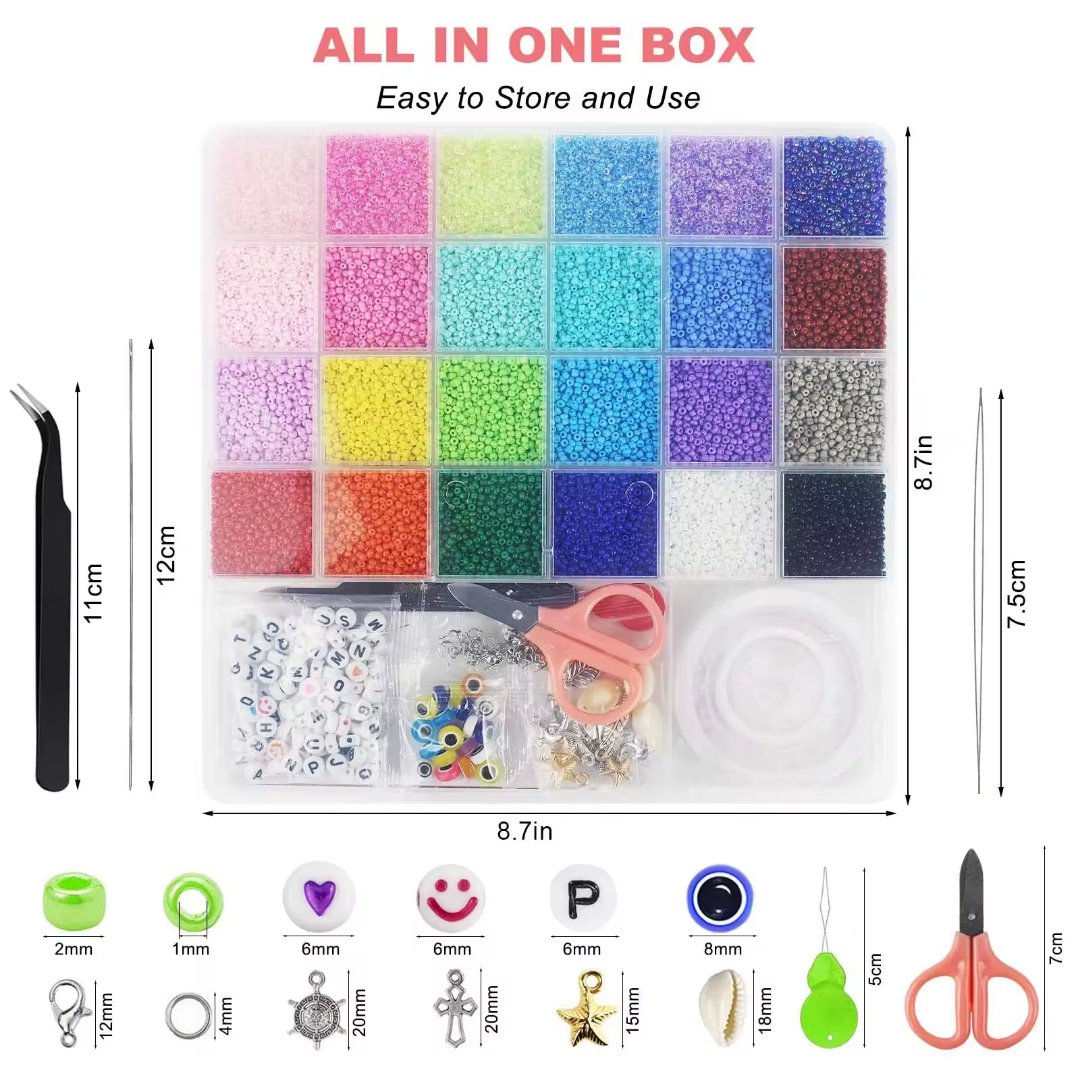 17000pcs 2mm Glass Seed Beads Jewelry Making Kit | Includes Letter and Evil Eye Beads for DIY Art Craft Gifts - Fun Learning Store