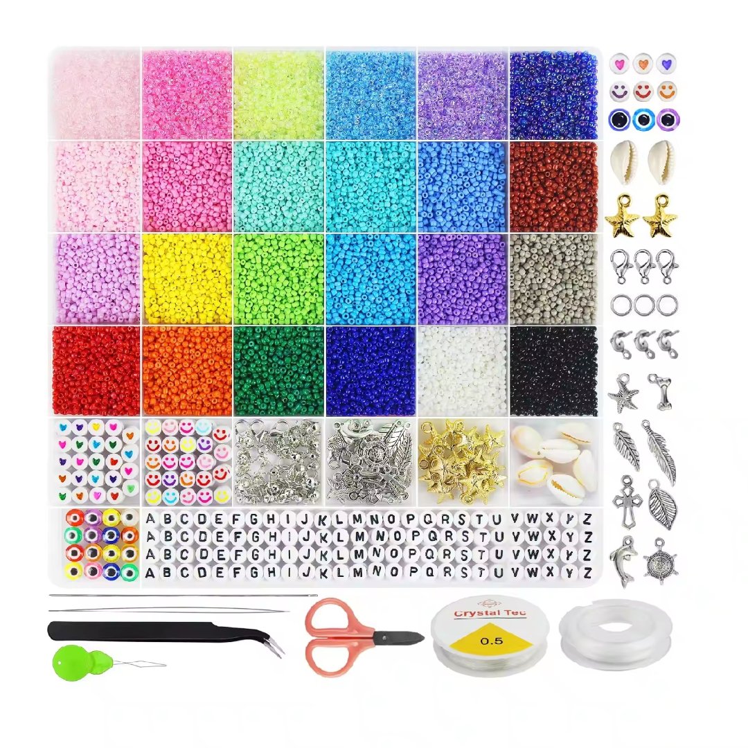 17000pcs 2mm Glass Seed Beads Jewelry Making Kit | Includes Letter and Evil Eye Beads for DIY Art Craft Gifts - Fun Learning Store