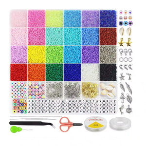 17000pcs 2mm Glass Seed Beads Jewelry Making Kit | Includes Letter and Evil Eye Beads for DIY Art Craft Gifts - Fun Learning Store