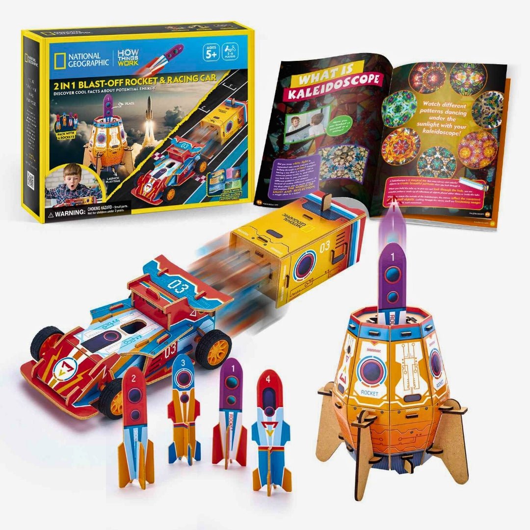 2 in 1: Blast - Off Rocket & Racing Car – Double the Action, Double the Fun! - Fun Learning Store