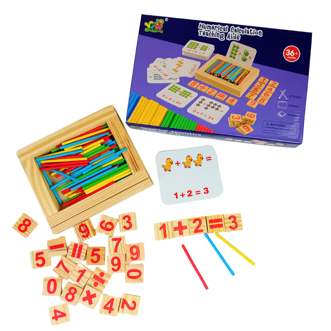 Numerical Learning Kit for Kids – Enhance Calculation Skills with Blocks, Flash Cards, and Sticks