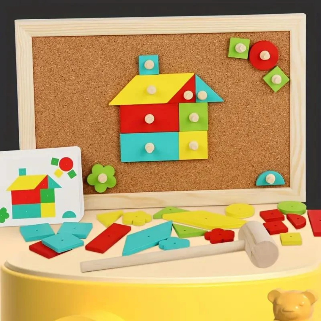 ألعاب الضرب الإبداعية للأطفال - لعبة لغز خشبية تفاعلية مع لوح تثبيت الدبابيس