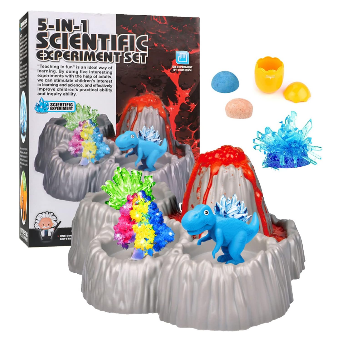 Explorify Science Kit: 5-in-1 STEM Projects for Kids - Crystal Growing, Volcano Eruptions, Dino Fun For Kids
