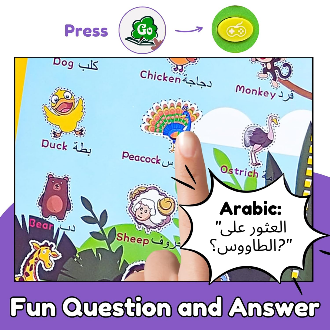 English Arabic Learning electronic Book for Kids 3+ Years Old, Interactive Electronic Sound Books, Bilingual Talking English Arabic Toddler Toy