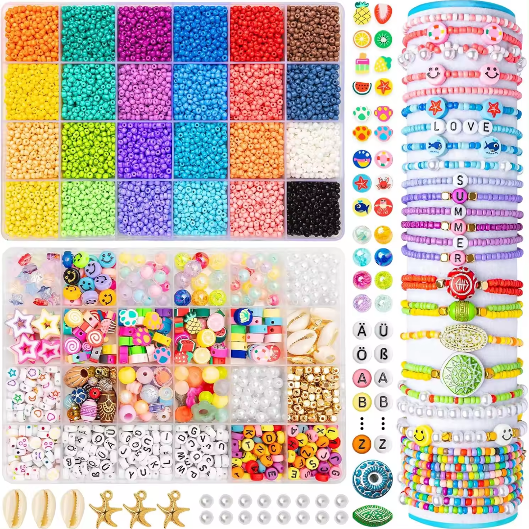 14000pcs 3mm glass seed beads for jewelry making for Jewelry Making Kit with Letter Evils-Eye Beads DIY Art Craft Gifts