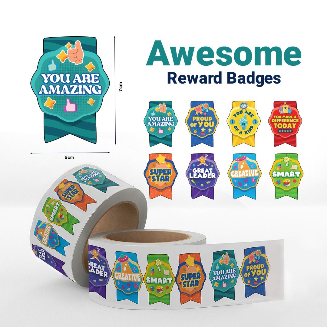 Motivational English Badges for Students - 100 Creative Stickers