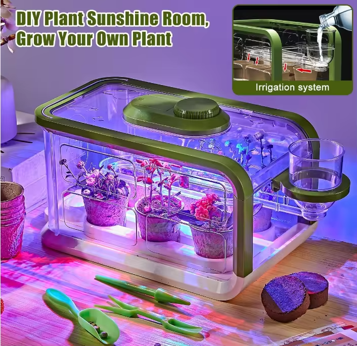 Educational Kids Plant Growing Kit with Drip Irrigation and LED Grow Light