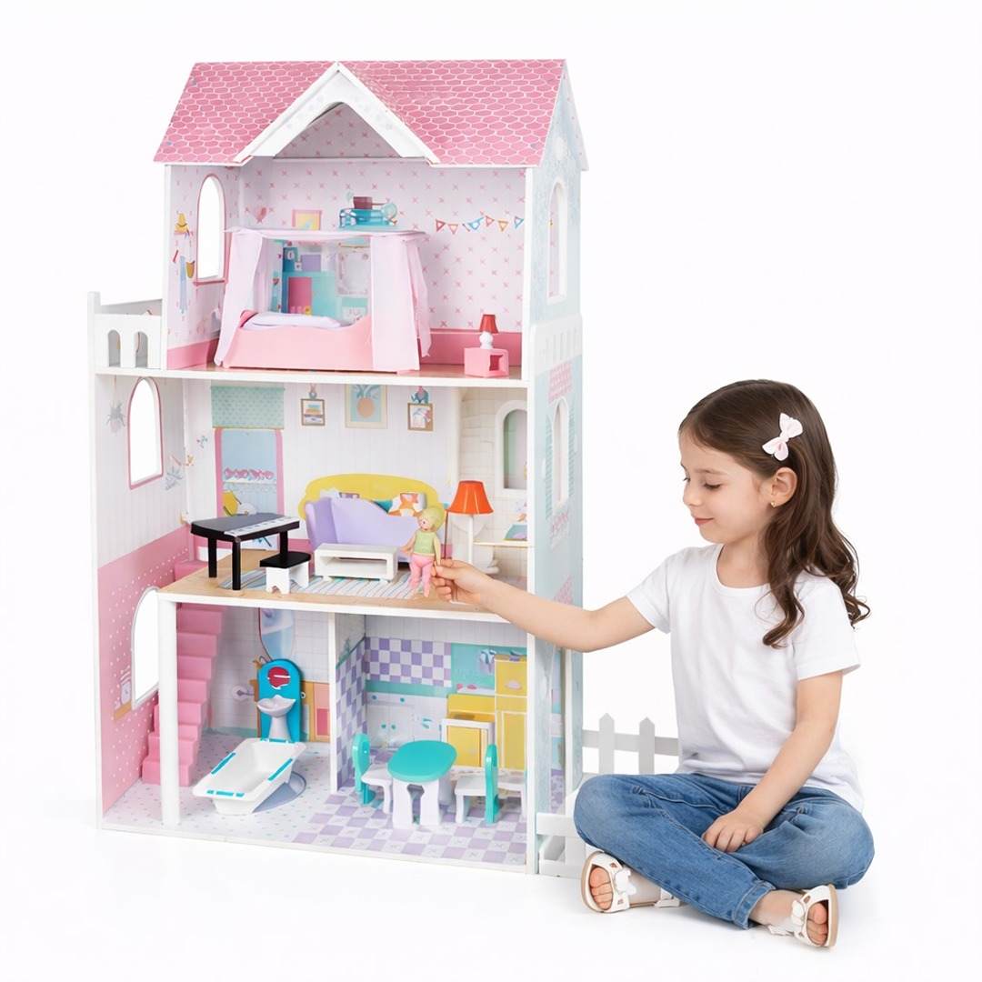 3 - Floor Wooden Dollhouse: A Grand Estate for Infinite Imagination! - Fun Learning Store