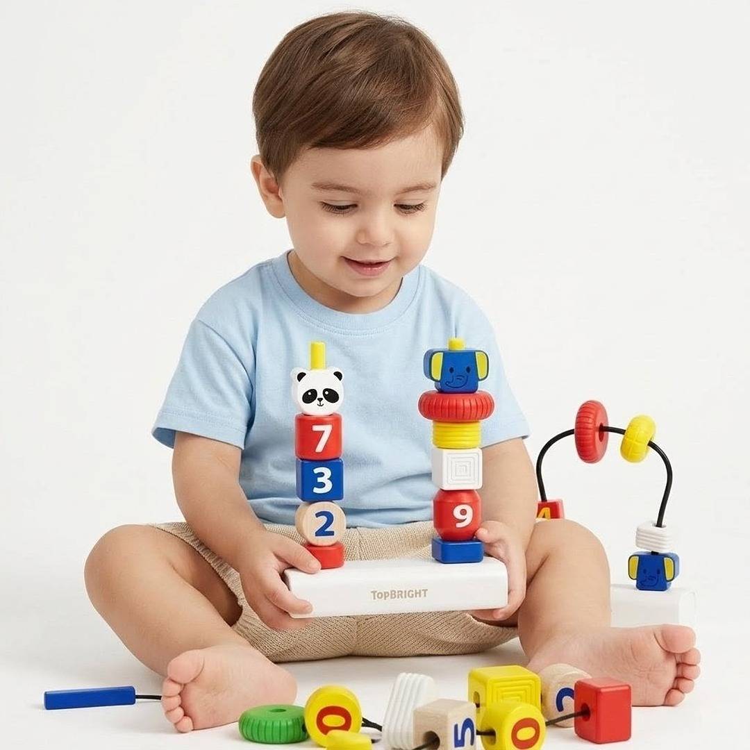 3 - in - 1 Stacking & Lacing Activity Toy – Maze, Beads & Stacking Fun for Toddlers - Fun Learning Store