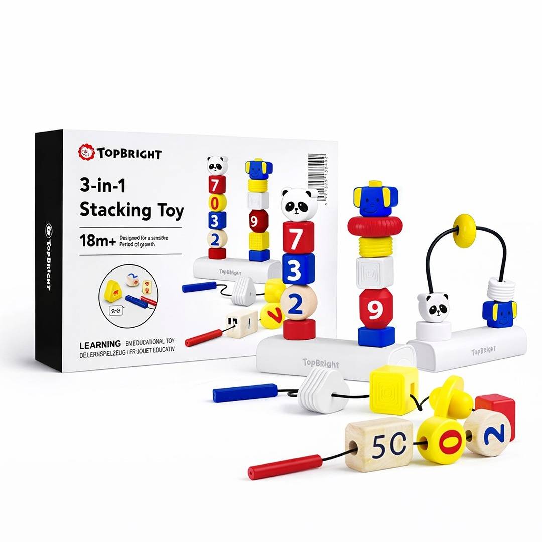 3 - in - 1 Stacking & Lacing Activity Toy – Maze, Beads & Stacking Fun for Toddlers - Fun Learning Store