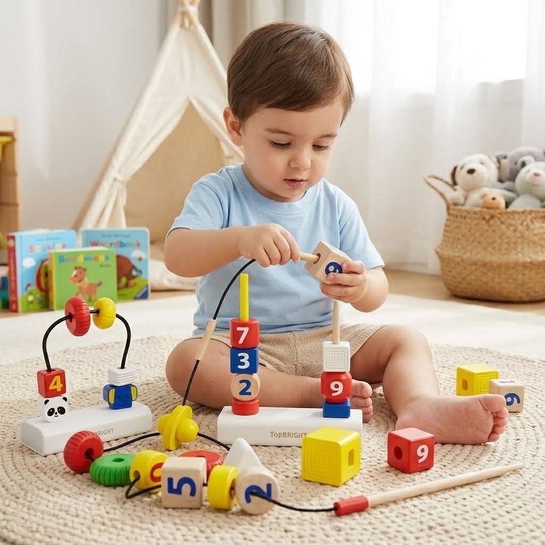 3 - in - 1 Stacking & Lacing Activity Toy – Maze, Beads & Stacking Fun for Toddlers - Fun Learning Store