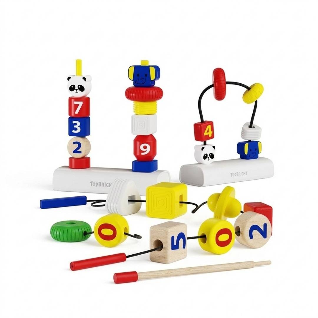 3 - in - 1 Stacking & Lacing Activity Toy – Maze, Beads & Stacking Fun for Toddlers - Fun Learning Store