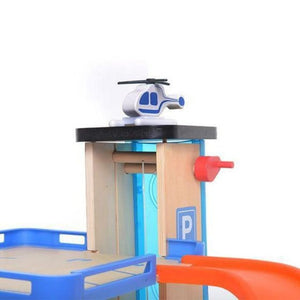 3 - Level Interactive Wooden Garage Playset with Cars, Helicopter & Elevator – 35 - Piece Toy Set for Kids - Fun Learning Store