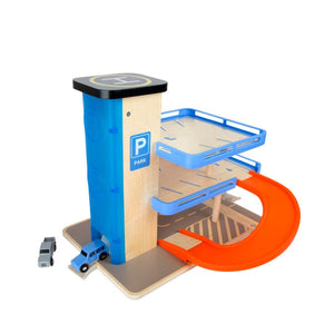 3 - Level Interactive Wooden Garage Playset with Cars, Helicopter & Elevator – 35 - Piece Toy Set for Kids - Fun Learning Store