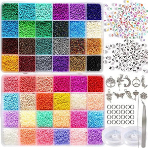35000pcs 2mm Glass Seed Beads for Jewelry Making | 48 Colors | Supplies Kit for Crafting Necklaces & Bracelets - Fun Learning Store