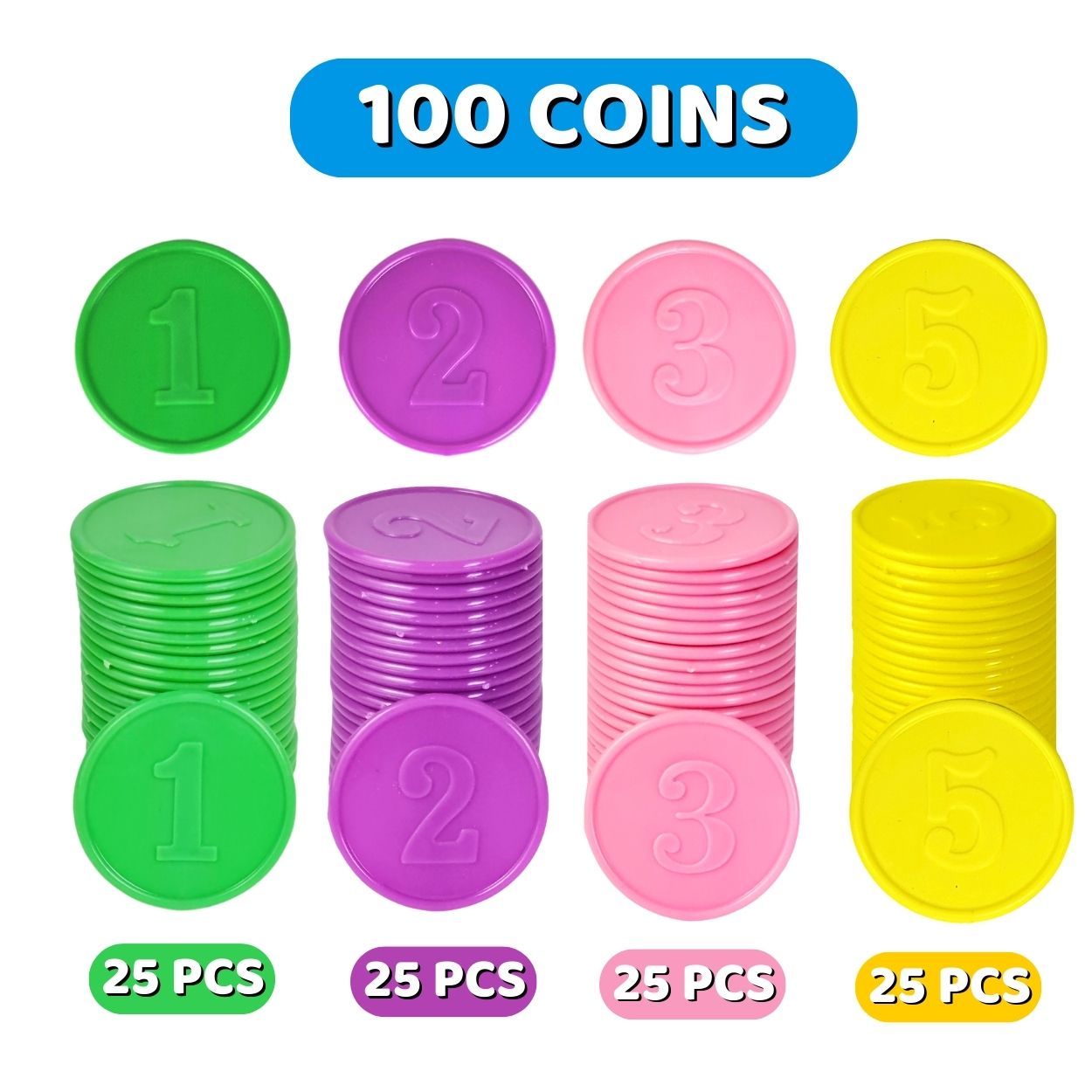 Colorful Plastic Coins for Classroom Engagement – 100-Piece Set