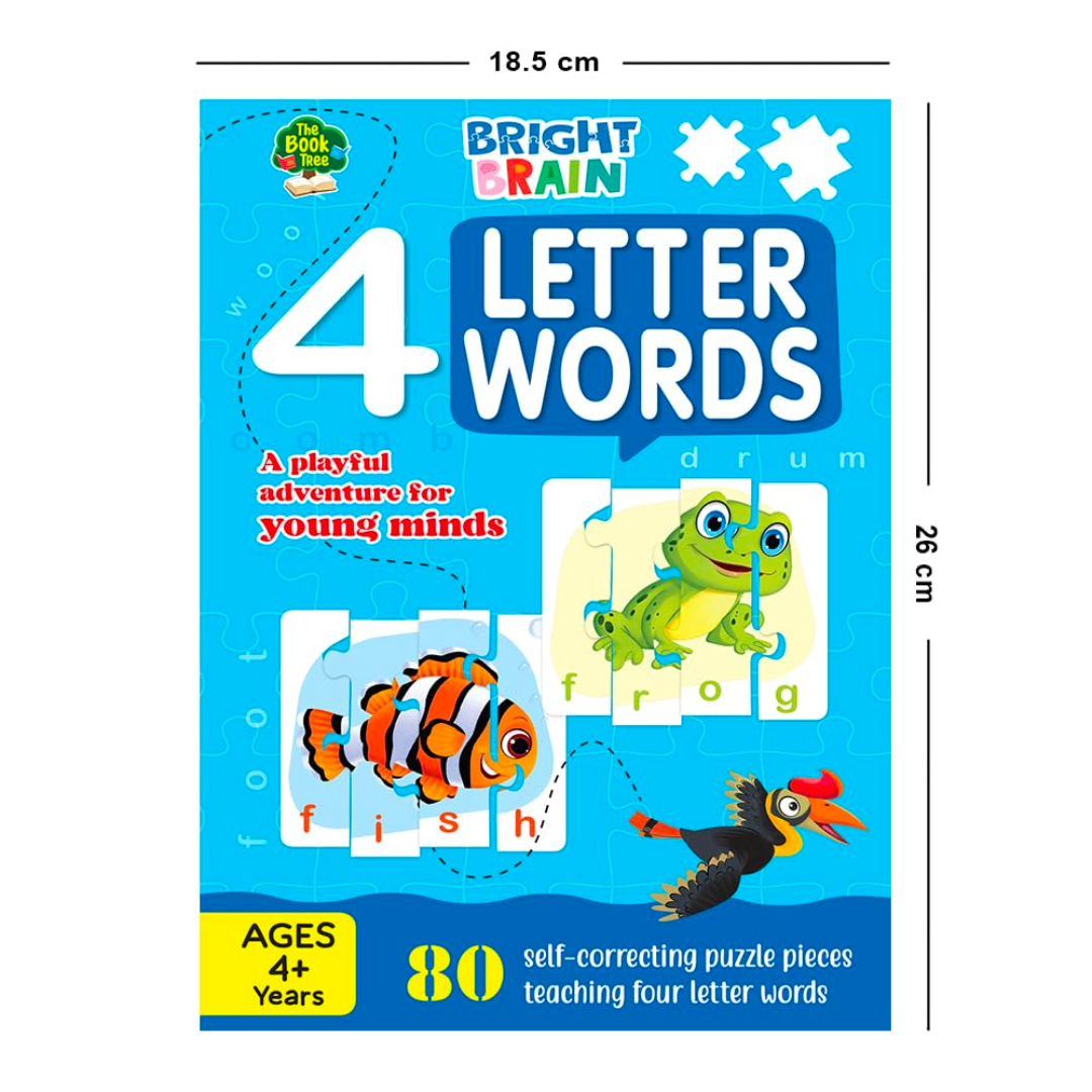 The Book Tree Bright Brain 4 Letter Words Puzzle - Learn to Spell 20 Four Letter Words 80 Pieces- Beautiful Colorful Pictures (Age 4+), Gift Box