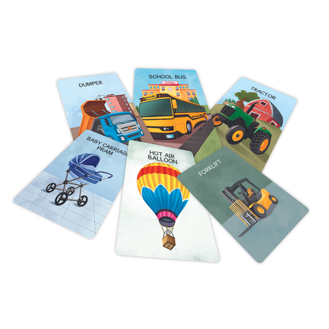 Educational Flash Cards for Early Learning: Road, Sea, Air, and Construction Transport