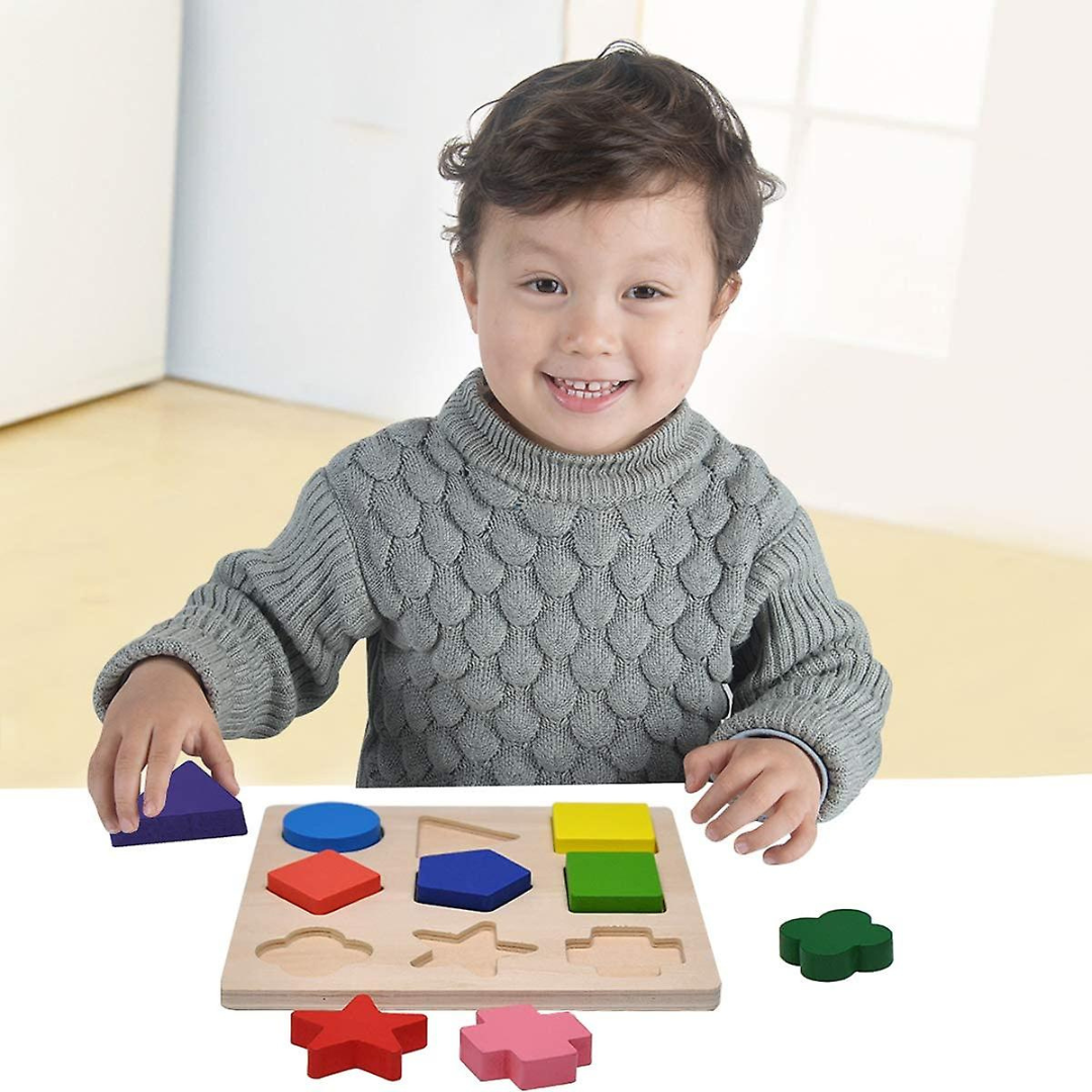 مجموعة ألعاب تعليمية مبكرة للأطفال من ألغاز هندسية خشبية من مونتيسوري