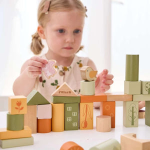 50-Piece Wooden Building Blocks - Green Forest: Unleash the Little Architect! - Fun Learning Store