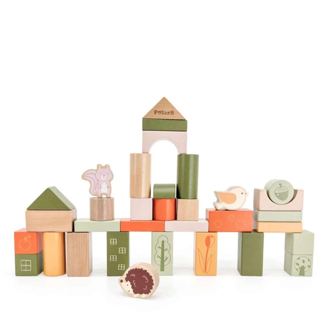 50-Piece Wooden Building Blocks - Green Forest: Unleash the Little Architect! - Fun Learning Store