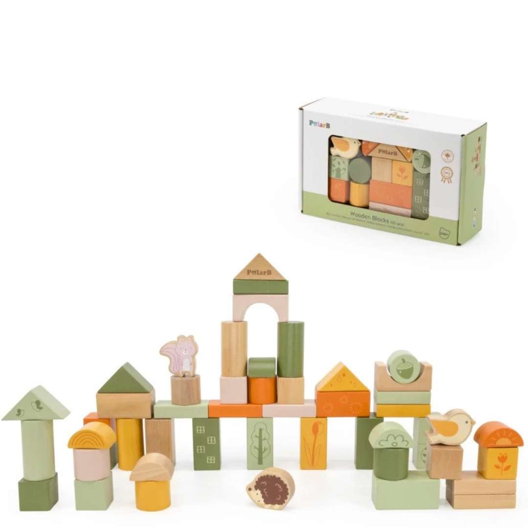 50-Piece Wooden Building Blocks - Green Forest: Unleash the Little Architect! - Fun Learning Store