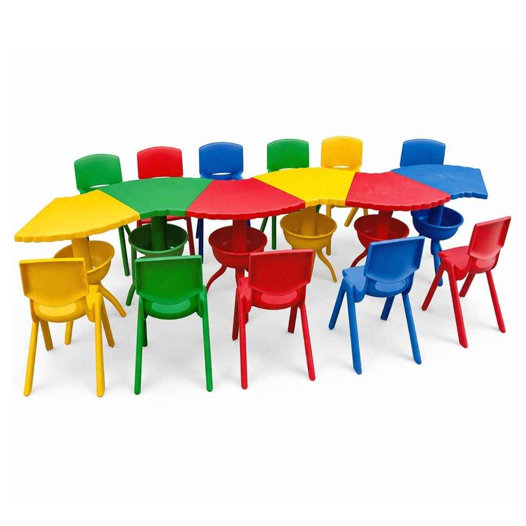 6 - Piece Modular Wavy Activity Table Set 126.5x49 cm: The Fun Zig - Zag Station - Fun Learning Store