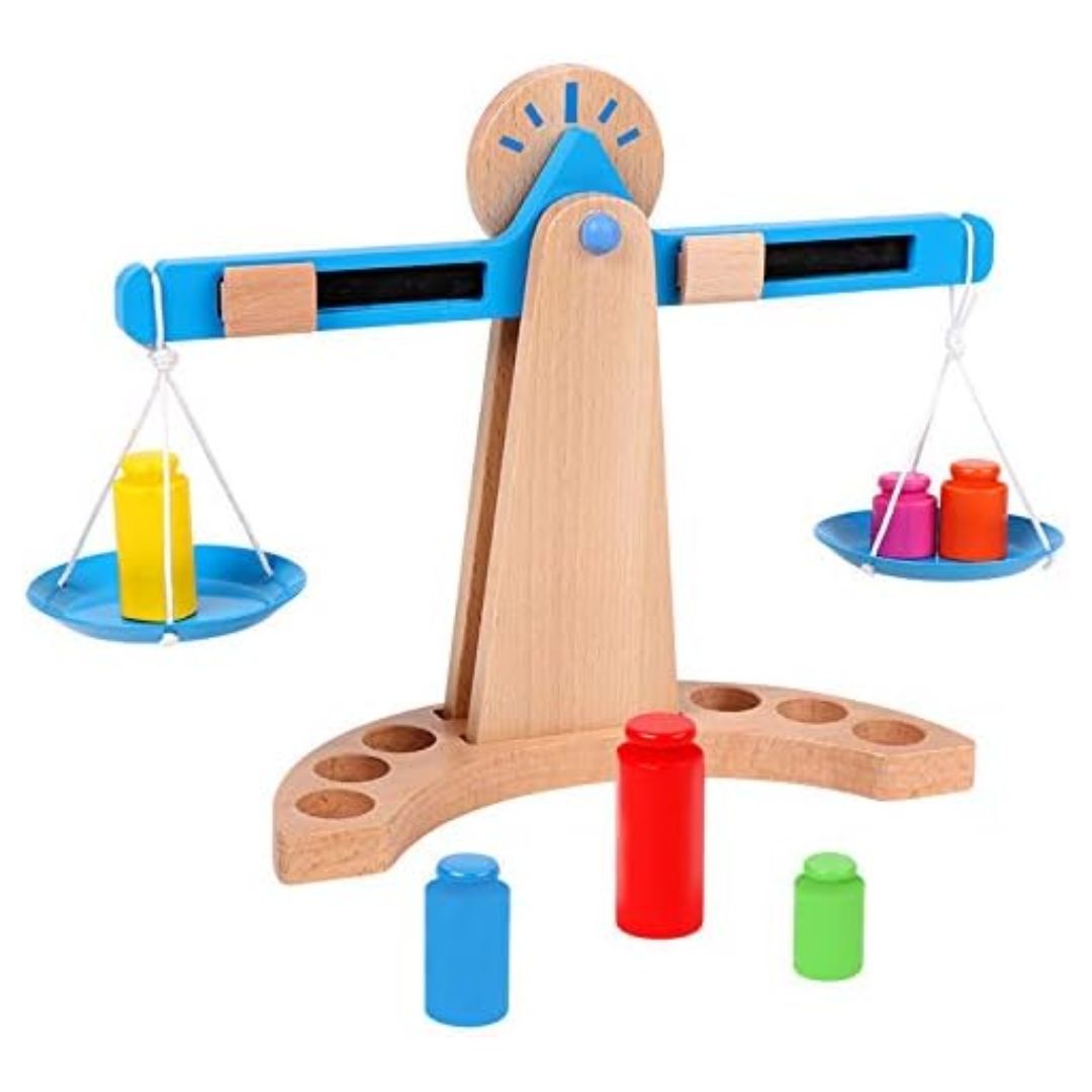 ميزان الأوزان والقياسات الخشبي - لعبة تعليمية ممتعة لبداية التعلم وتعليم STEM
