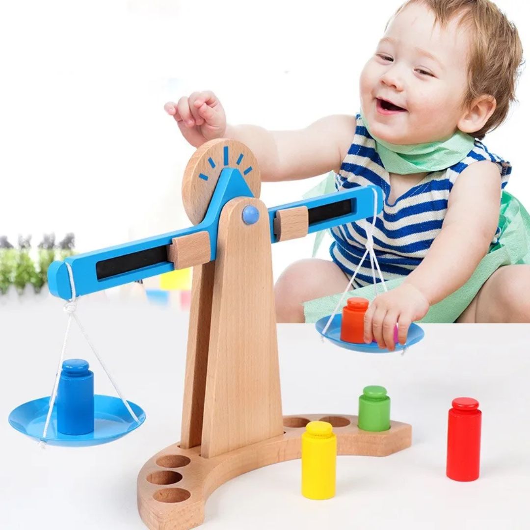 Wooden Weights and Measures Balancing Scale - Fun and Educational Toy for Early Learning and STEM Education