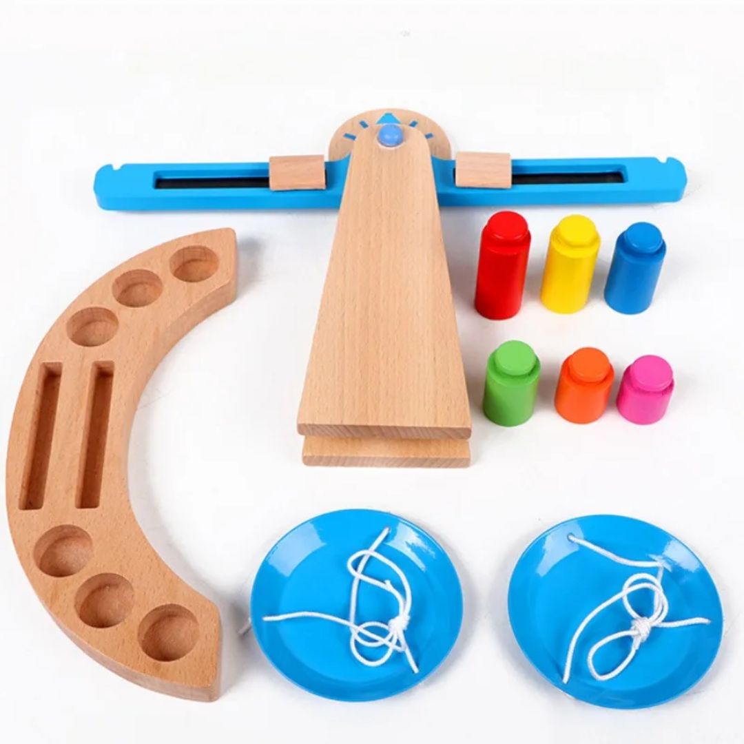 ميزان الأوزان والقياسات الخشبي - لعبة تعليمية ممتعة لبداية التعلم وتعليم STEM