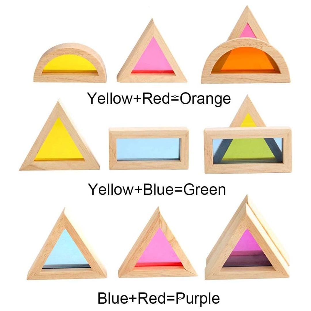 أشكال البناء الخشبية الملونة للأطفال الرضع - مجموعة 24 قطعة من كتل الإحساس والتعليم الملونة
