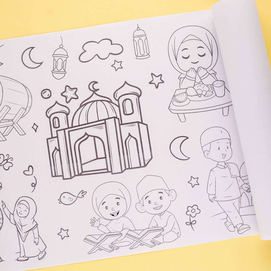 Muslim Kids Coloring Poster for Kids – 0.3×3 Meter with Coloring Pens – Fun & Engaging Islamic Designs - Fun Learning Store 