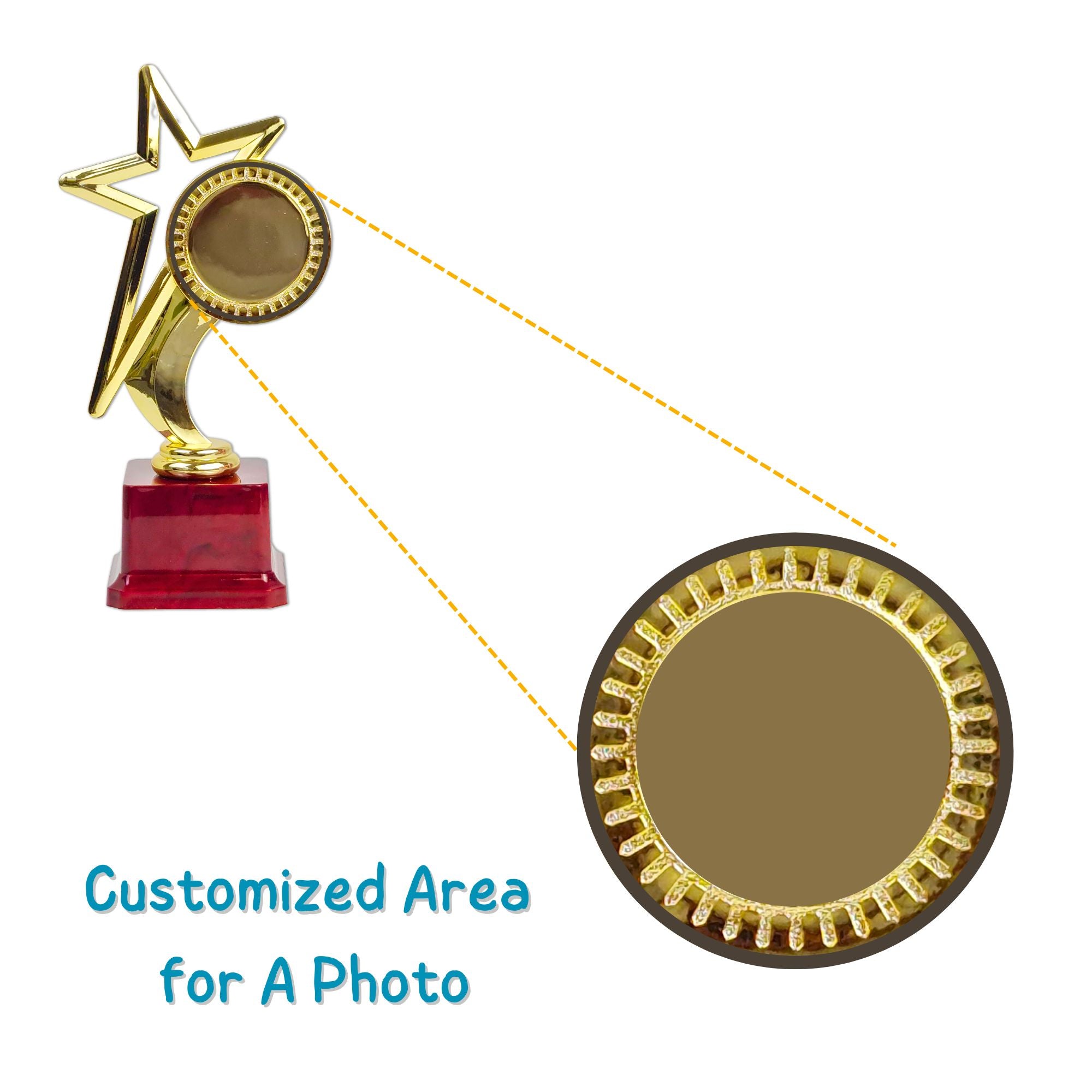 كأس جائزة على شكل نجمة ذهبية مع مساحة مخصصة لصورة للأطفال