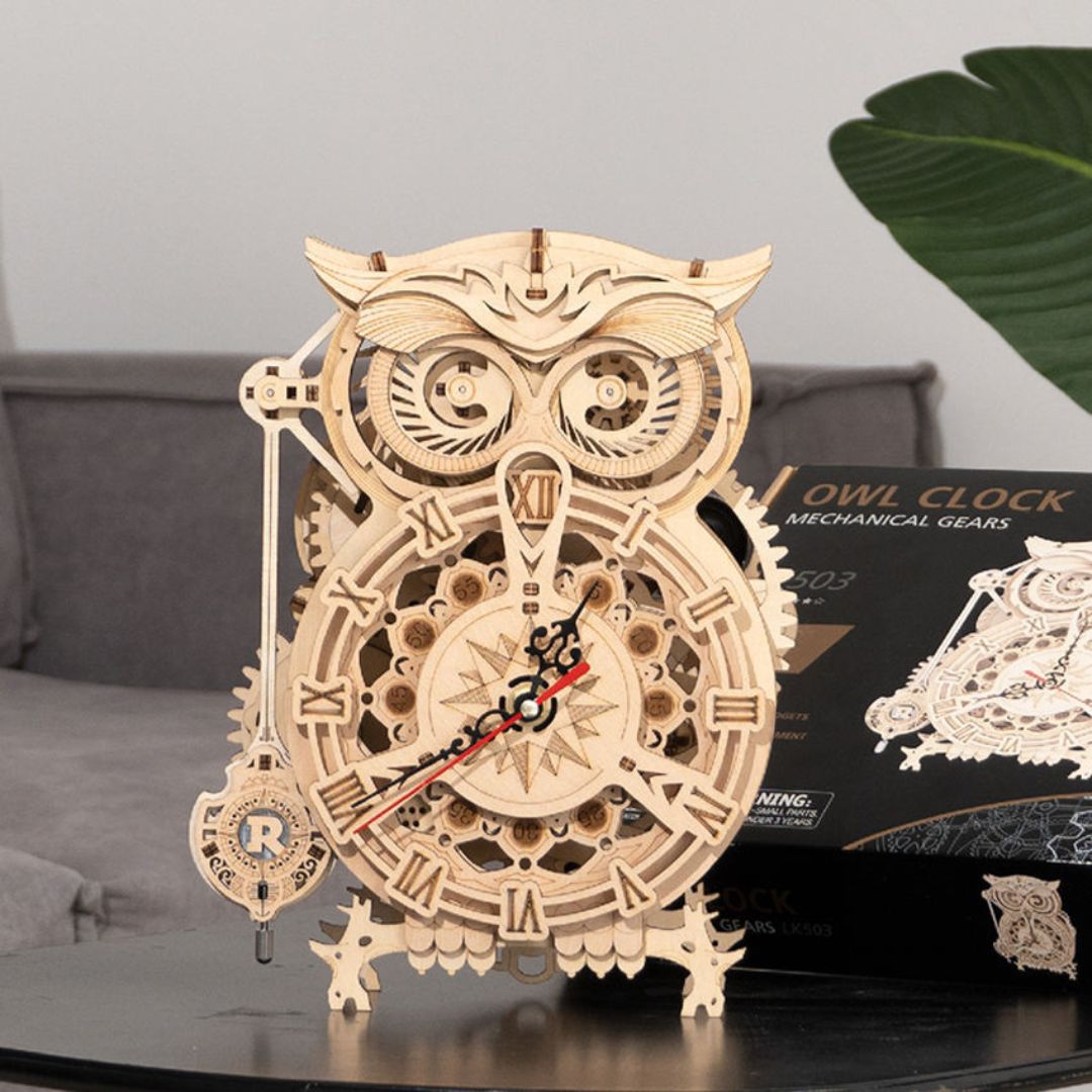Owl Mechanical Gears Time Clock