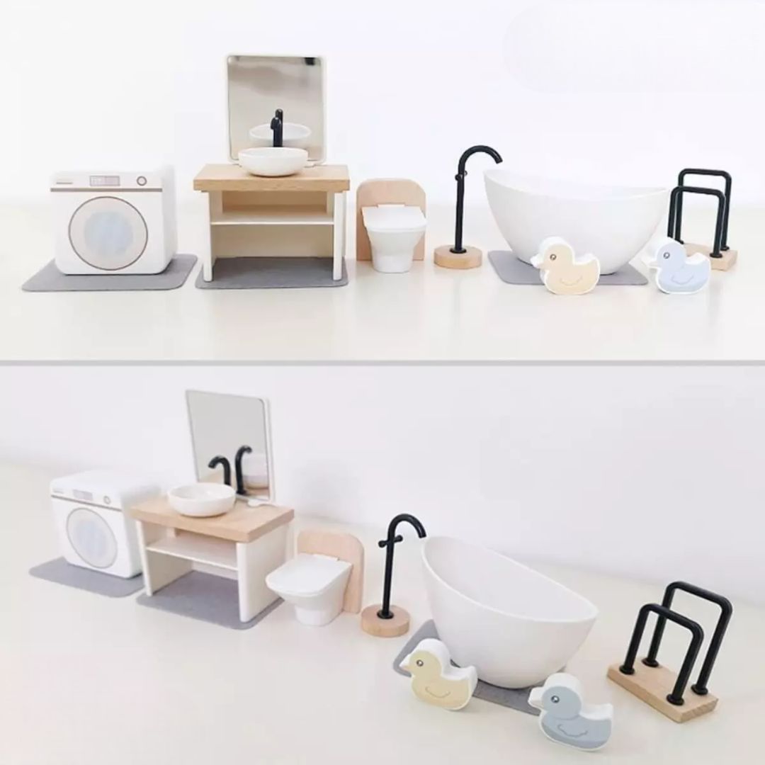 Wooden Bathroom Furniture Toy for Dollhouses