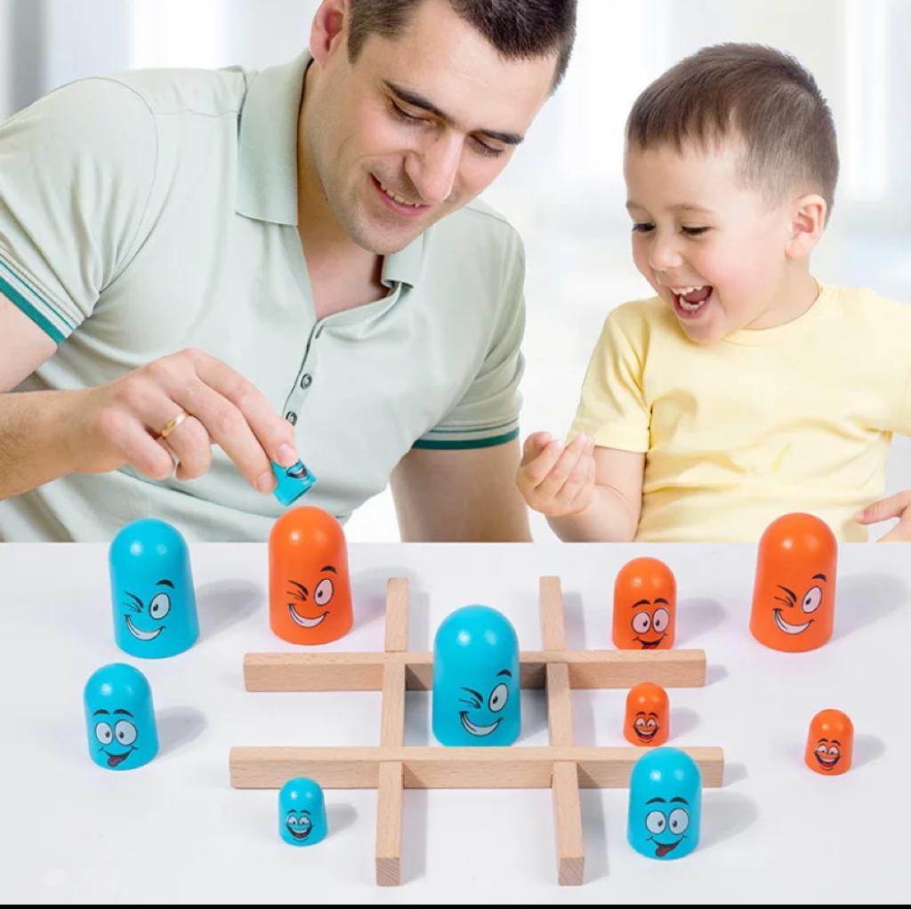 ألعاب لوحية خشبية تيك تاك مع وجوه مبتسمة، مجموعة من 3 ألعاب تعليمية كلاسيكية للعائلة والأطفال للمكتب
