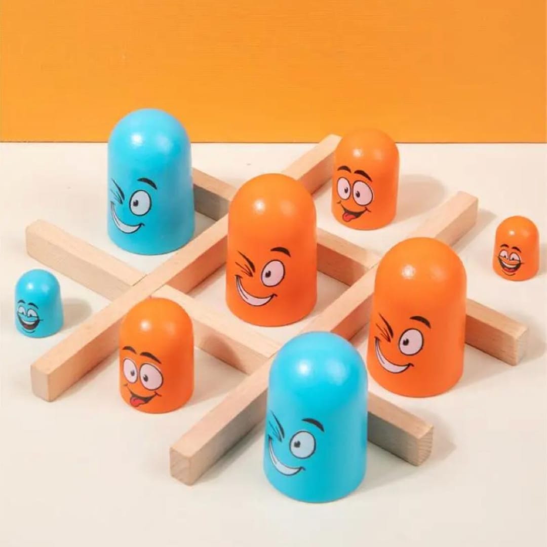ألعاب لوحية خشبية تيك تاك مع وجوه مبتسمة، مجموعة من 3 ألعاب تعليمية كلاسيكية للعائلة والأطفال للمكتب