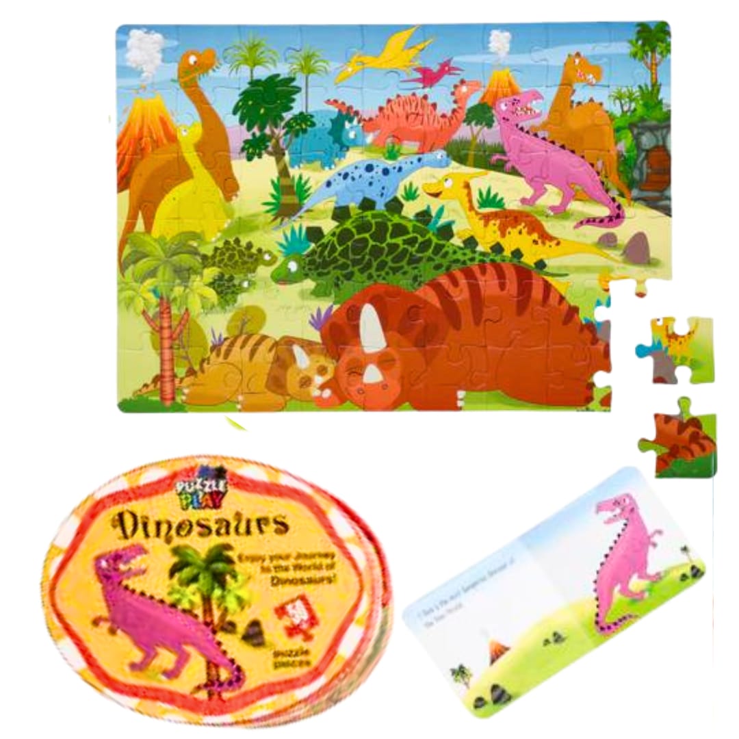 لعبة أحجية الديناصور للأطفال: 50+ قطعة أرضية مع كتاب تفاعلي