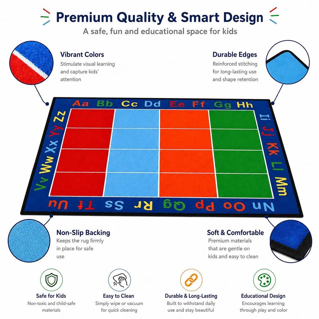ABC Squares Carpet 180x257cm – Let the Learning Adventures Begin! - Fun Learning Store