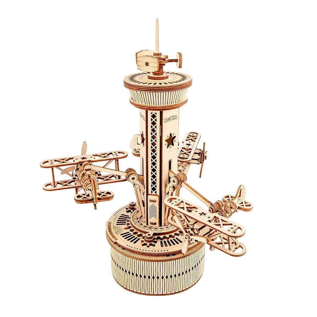 Airplane Control Tower: Robotime 3D Wooden Puzzle Mechanical Gear Music Box - Fun Learning Store