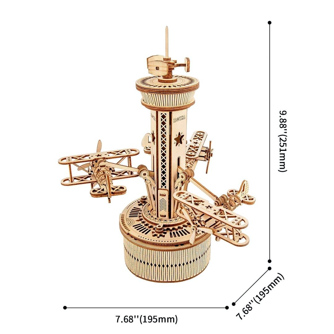 Airplane Control Tower: Robotime 3D Wooden Puzzle Mechanical Gear Music Box - Fun Learning Store