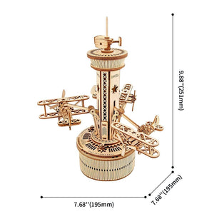 Airplane Control Tower: Robotime 3D Wooden Puzzle Mechanical Gear Music Box - Fun Learning Store