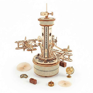 Airplane Control Tower: Robotime 3D Wooden Puzzle Mechanical Gear Music Box - Fun Learning Store