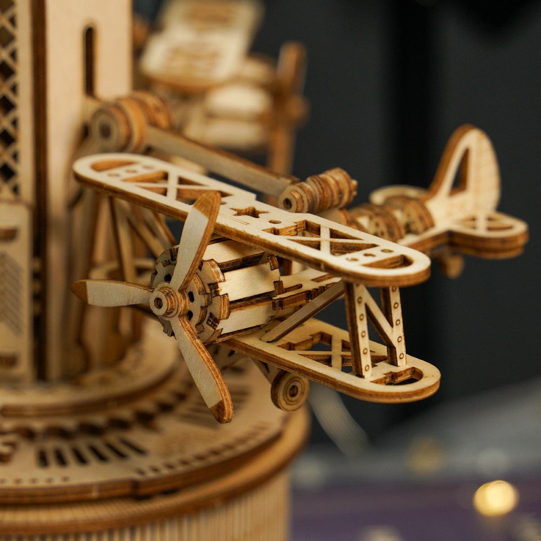 Airplane Control Tower: Robotime 3D Wooden Puzzle Mechanical Gear Music Box - Fun Learning Store