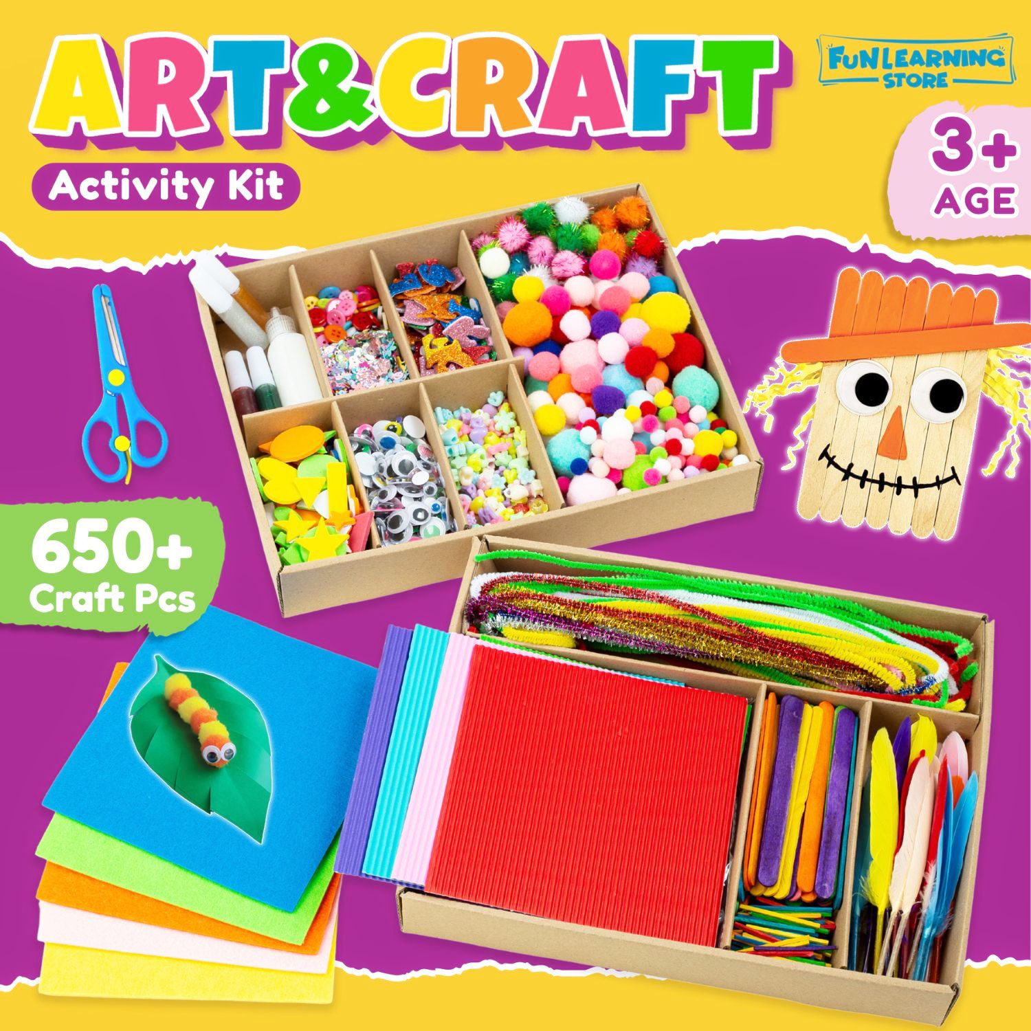 Art & Craft Activity Kit for Kids | 650+ Craft Pieces - Fun Learning Store